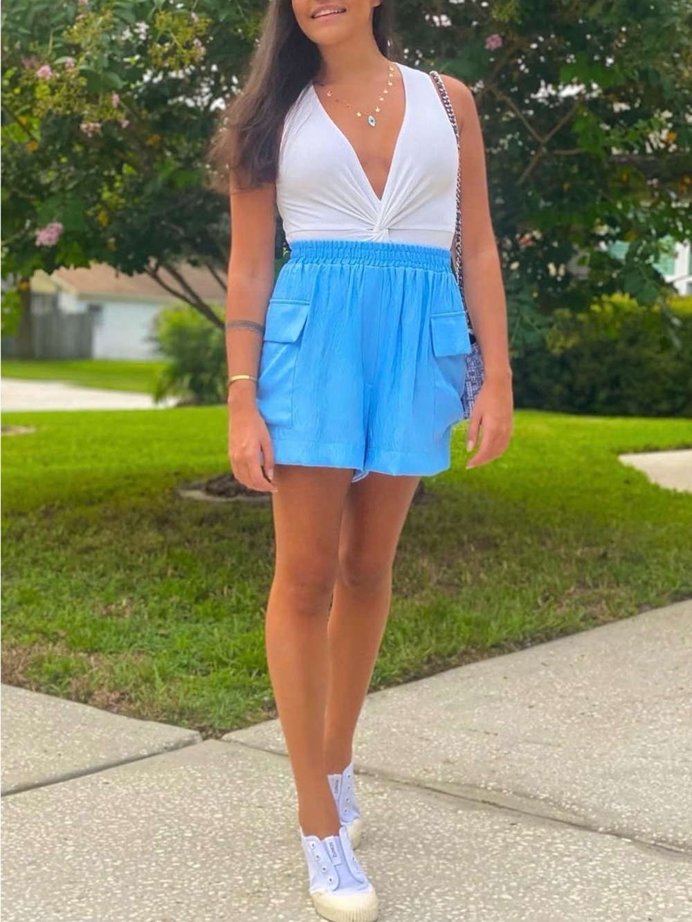 Zara Light Blue Smocked Waist Women’s Shorts